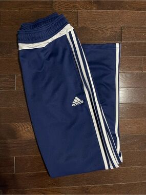 adidas Navy and White Three-Stripe Track Pants